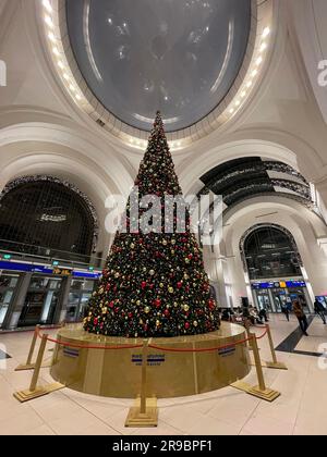 Dresden, Deutschland - 19. Dezember 2021: Der Dresdner Hauptbahnhof ist der größte Passagierbahnhof in der sächsischen Hauptstadt Dresden. Stockfoto