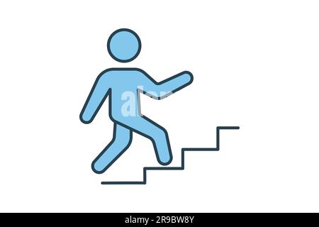 Symbol für erfolgreiche Schritte nach oben. Die Leute gehen die Treppe hoch. Symbol im Zusammenhang mit Karriere, Aufstieg und Erfolg. Flaches Design im Icon-Stil. Editor für einfache Vektorkonstruktion Stock Vektor