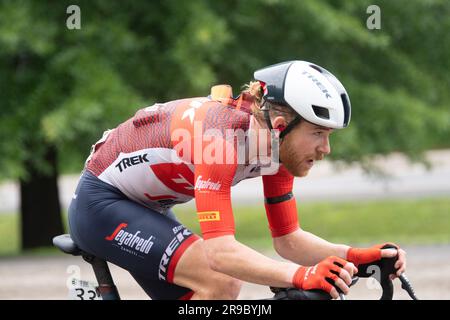 USA Cycling's Road Race National Championships, Knoxville, Tennessee, USA. 25. Juni 2023. Quinn Simmons vom Trek Segafredo Radsport-Team, der beim Straßenrennen der Männer zum Sieg reitet. Kredit: Casey B. Gibson/Alamy Live News Stockfoto