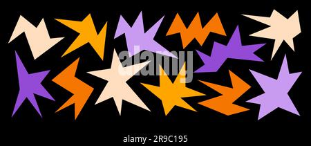 Scharfe asymmetrische Formen festgelegt. Abstrakte geometrische „Edgy Elements“-Kollektion. Unregelmäßige Winkelformen für Banner, Collage, Poster, Aufkleber, Dekoration. Designpaket in Herbst- oder Halloween-Farben. Vektor Stock Vektor