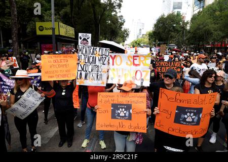 Nicht exklusiv: 25. Juni 2023, Mexiko-Stadt, Mexiko: Tausende von Menschen haben am Bürgermarsch für Tierrechte teilgenommen, um Gesetze zu fordern Stockfoto