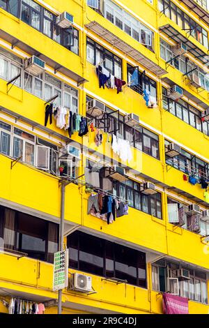 Das Projekt des öffentlichen Wohnungsbaus im gelben Haus, Wan Chai, Hongkong, SAR, China Stockfoto