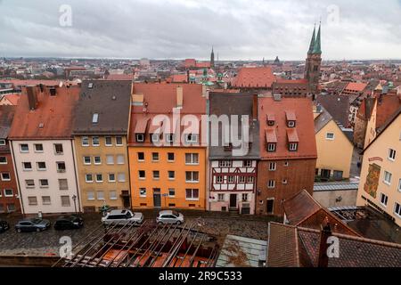 Nürnberg - 28. DEZ. 2021: Luftaufnahme der bayerischen Stadt Nürnberg. Stockfoto
