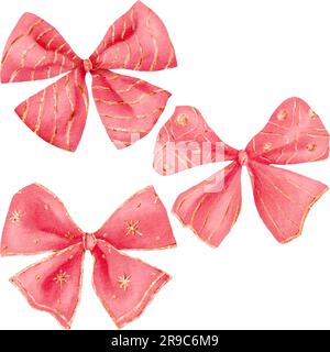 Glänzendes rotes Seidenband. Handgezeichnete, wässrige Schleife und Band in Satinrot. Weihnachtsgeschenk, Valentinstag, Geburtstagsgeschenk. Für die Grußkarte Stockfoto