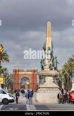 Barcelona, Spanien - 10. FEBRUAR 2022: Monument von Rius und Taulet im Parc Ciutadella, gewidmet Francesc de Paula Rius i Taulet, der der war Stockfoto