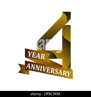 4.-jähriges Jubiläum mit goldfarbener Isolierung. Logo-Vorlage zur Feier des 4-jährigen Jubiläums Stock Vektor