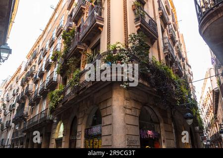 Barcelona, Spanien - 10. FEBRUAR 2022: Allgemeine Architektur und Blick auf die Straße in Barcelona, Katalonien, Spanien. Stockfoto