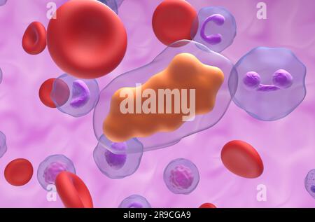 Ibuprofen-Molekül im Blutfluss - Nahaufnahme 3D Abbildung Stockfoto