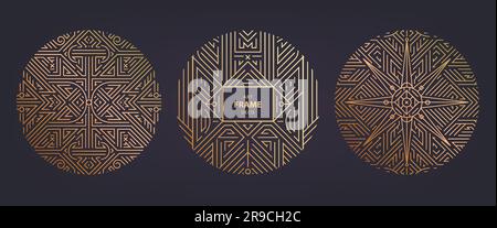 Vector-Set mit Art-Deco-Rahmen, Anzeigen, abstrakten geometrischen Designvorlagen für Luxusprodukte. Lineare Ornamentskompositionen, Jahrgang. Für verwenden Stock Vektor