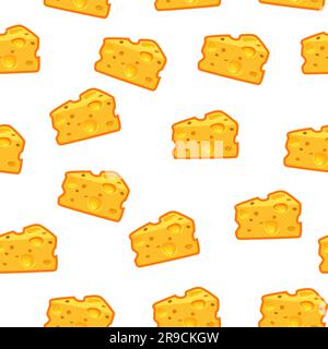 Nahtloses Muster mit einer Scheibe Käse auf weißem Hintergrund Stock Vektor