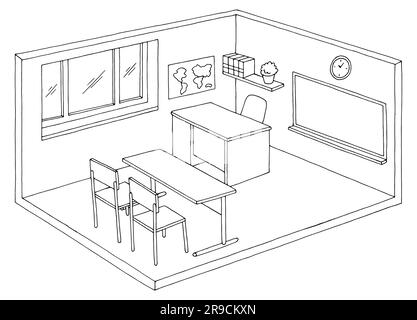 Schwarzweiße grafische Darstellung im Klassenzimmer isolierter Zeichnungsvektor Stock Vektor