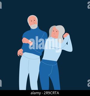 Altes Paar flaches Kunstdesign in blauem Freundschaftskonzept. Vektordarstellung Stock Vektor