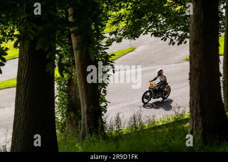 Prescott Bike Festival in Aid of Blood Bikes Wohltätigkeitsorganisationen, Prescott Hill Climb, Großbritannien Stockfoto