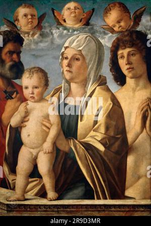 Giovanni Bellini — Madonna und Kind mit den Heiligen Peter und Sebastian c.1480, Stockfoto