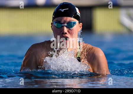 Reona Aoki aus Japan nimmt am juni 59. im stadio del Nuoto in Rom (Italien) am Breaststroke Women Final 200m Teil Stockfoto