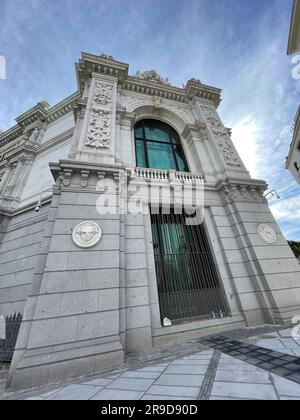 Madrid, Spanien - 16. FEBRUAR 2022: Details der Banco de Espana, der spanischen Zentralbank. Gegründet in Madrid im Jahr 1782 von Karl III., am Cal Stockfoto
