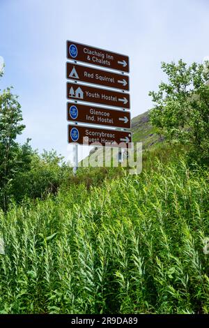Informationsschild in Glencoe, Highland Scotland, Großbritannien. Stockfoto