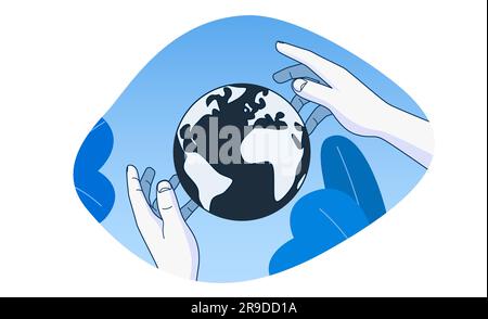 Hände halten Erdkugel. Skizzieren Sie den Cartoon-Style. Vektordarstellung Stock Vektor