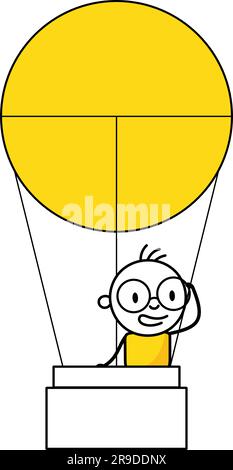 Comic-Mann fliegt im Ballon und durchschaut die Geschäftsvision. Führung zur Planung des Sieges einer Mission oder des Konzepts für den Karriereweg. Vektoraktienbeleuchtung Stock Vektor