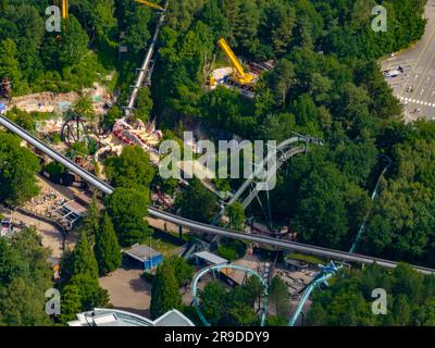 Nemesis in Alton Towers wird mit New Track, aus der Luft, Aerial, am 2023. Juni wieder aufgebaut, halb fertig Stockfoto