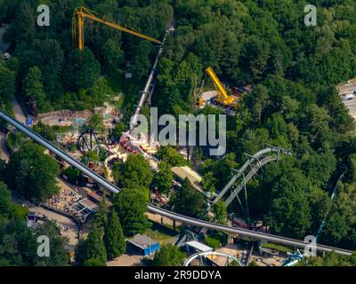 Nemesis in Alton Towers wird mit New Track, aus der Luft, Aerial, am 2023. Juni wieder aufgebaut, halb fertig Stockfoto