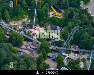 Nemesis in Alton Towers wird mit New Track, aus der Luft, Aerial, am 2023. Juni wieder aufgebaut, halb fertig Stockfoto