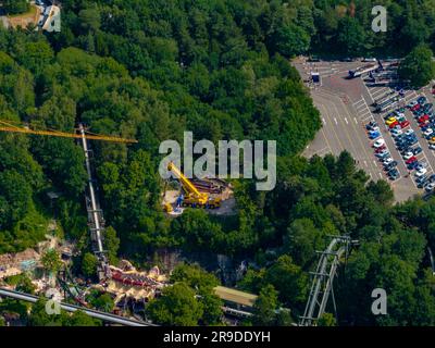 Nemesis in Alton Towers wird mit New Track, aus der Luft, Aerial, am 2023. Juni wieder aufgebaut, halb fertig Stockfoto