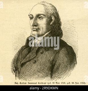 Europa, Deutschland, Sachsen, Leipzig, Johann Gottlob Immanuel Breitkopf, deutscher Musikverleger und Typograf, Motiv wahrscheinlich aus einer Zeitung , um 1880er Jahre . / Europa, Deutschland, Sachsen, Leipzig, Johann Gottlob Immanuel Breitkopf, deutscher Musikverlag und Typograf, Bild wahrscheinlich aus einer Zeitung, um 1880. . Stockfoto