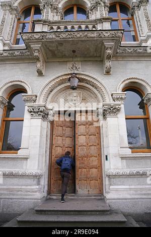 Das Museumsgebäude am Trinity College, Dublin, hat den Architekturstil eines venezianischen Palastes Stockfoto