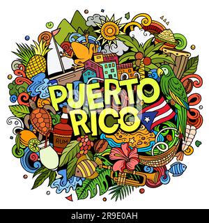 Puertorico-Zeichentrick-Doodle-Illustration Stock Vektor
