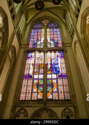 Ein Buntglasfenster in der St. Martin's Cathedral in der historischen Innenstadt von Utrecht, Niederlande, Europa. Stockfoto