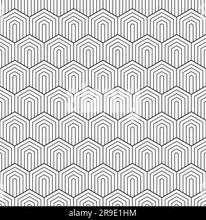 Geometrisches Nahtloses Muster. Wiederholtes Sechskant-Gitter. Wiederholte schwarze Linie isoliert auf weißem Hintergrund. Modernes Honigdesign für Drucke. Wiederhole Stock Vektor