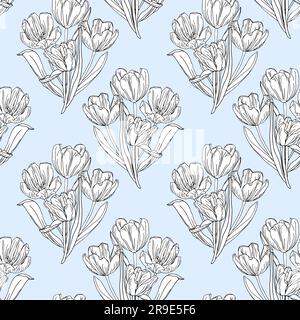 Tulpenblüten, nahtloses Muster, Frühlingshintergrund Stock Vektor