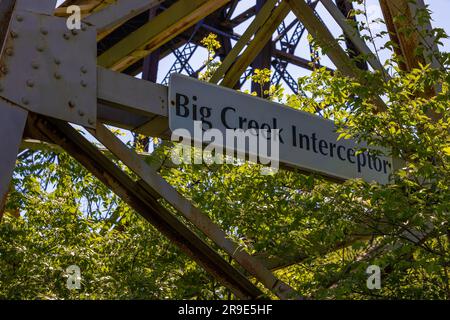 Sehenswürdigkeiten entlang des Towpath Trail, wo Maultiere Boote ziehen, die Güter und Menschen auf dem Ohio # Erie Canal hinauf und hinunter transportieren. Stockfoto