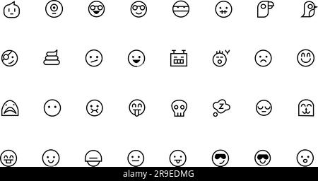 Emojis in Kontur. Emoji-Gesichter mit unterschiedlichen Emotionen, Vektorsymbole gesetzt Stock Vektor