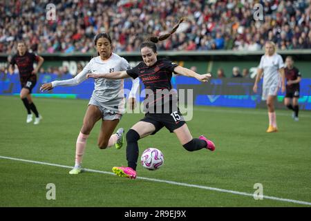 31. Mai 2023; Portland, Oregon, USA; Ein NWSL-Fußballspiel zwischen dem Angel City FC und dem Portland Thorns FC. (Foto: Al Sermeno) Stockfoto