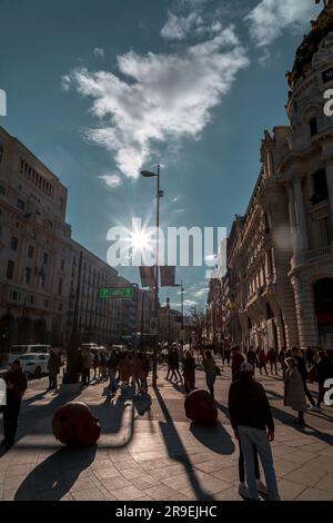 Madrid, Spanien - 19. FEBRUAR 2022: Art déco-Architektur im Zentrum von Madrid, der Hauptstadt Spaniens. Stockfoto