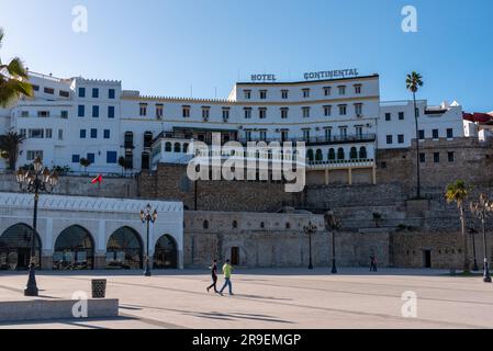 Legendäres Hotel Continental in Tanger, wo viele Berühmtheiten während der besten Zeiten der Stadt, Marokko, wohnten Stockfoto