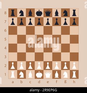 Wandanzeige Schachbrett Draufsicht Holzschachbretter mit schwarz-weißen Schachfiguren Chessman in flacher Form Spielfiguren Vektordarstellung Stock Vektor