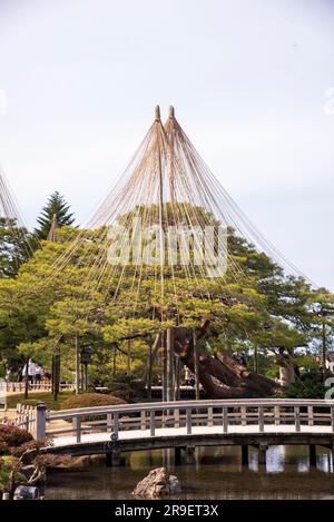 Blick auf Kenroku-en. Kanazawa, Japan. Als einer von nur 3 „perfekten Gärten“ in Japan ist dieser Park zu jeder Jahreszeit wunderschön gestaltet Stockfoto