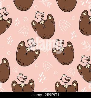 Süßes, nahtloses Muster. Paket mit niedlichem Bärenmotiv, pinkfarbener Kawaii-Hintergrund. Vektordarstellung Stock Vektor