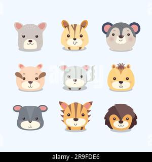 Süßes, kindliches Cartoon-Tierset. Vektordarstellung Stock Vektor