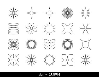 Vektorset abstrakter minimalistischer geometrischer Elemente. Zeitgenössisch einfache Zickzackformen, Kurven, Linien, Dreiecke, Kreise für Symbole, Logo, Stock Vektor