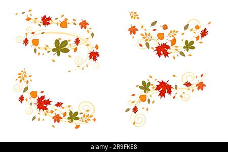 Herbstblätter fliegen auf dem Wind Vektor Illustration auf weißem Hintergrund Stock Vektor