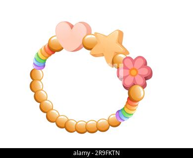 Farbenfrohes, flippiges Armband aus leuchtenden Kunststoffperlen mit Blumenherz und sternförmigen Perlen Vektordarstellung isoliert auf weißem Hintergrund Stock Vektor
