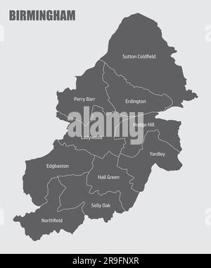 Birmingham-Verwaltungskarte isoliert auf grauem Hintergrund Stock Vektor