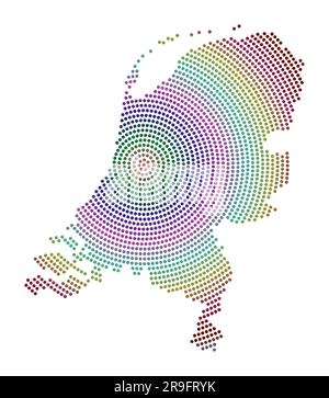 Gepunktete Karte der Niederlande. Digitale Form der Niederlande. Technisches Symbol des Landes mit abgestuften Punkten. Kühle Vektordarstellung. Stock Vektor