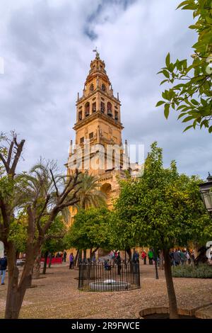 Cordoba, Spanien - 25. Februar 2022: Außenansicht und dekorative Details der herrlichen Moschee von Cordoba. Heute ist die Mezquita-Kathedrale, Andalusien Stockfoto