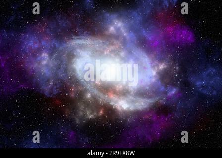 Weltraumhintergrund mit Sternenstaub und strahlenden Sternen. Realistischer Kosmos und Farbnebel. Farbenfrohe Galaxie. 3D Abbildung. Stockfoto