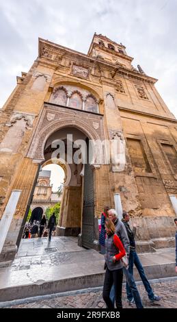 Cordoba, Spanien - 25. Februar 2022: Außenansicht und dekorative Details der herrlichen Moschee von Cordoba. Heute ist die Mezquita-Kathedrale, Andalusien Stockfoto